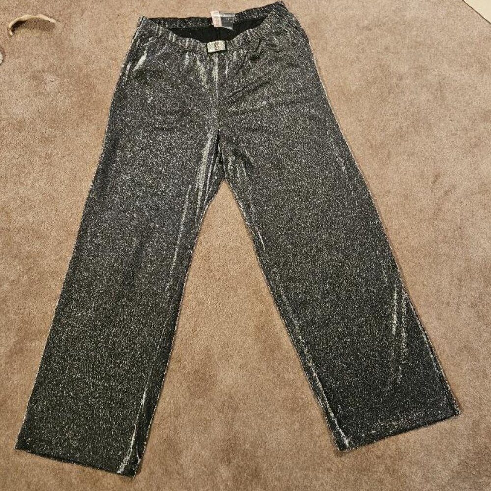 VICTORIA’S SECRET Black Metallic Silver Lounge Pants, SZ L, NWT